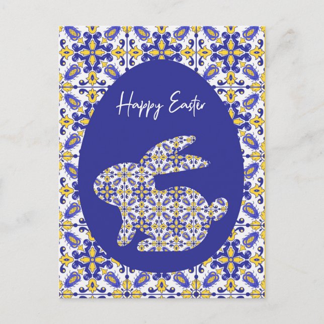 Postal Festiva 🐰 💙 💛 Hermosos Azulejos azules y amarillos (Anverso)