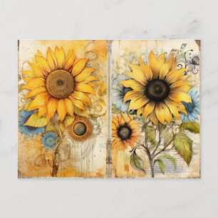 Postal Festiva Hermosos girasoles. Vintage. 