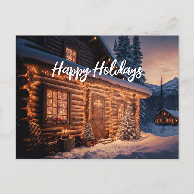 Postal Festiva Hermosos Navidades alumbran Log Cabing Mountain Sn (Anverso)