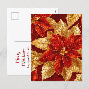 Postal Festiva Hermosos Navidades de Poinsettias de Oro Rojo