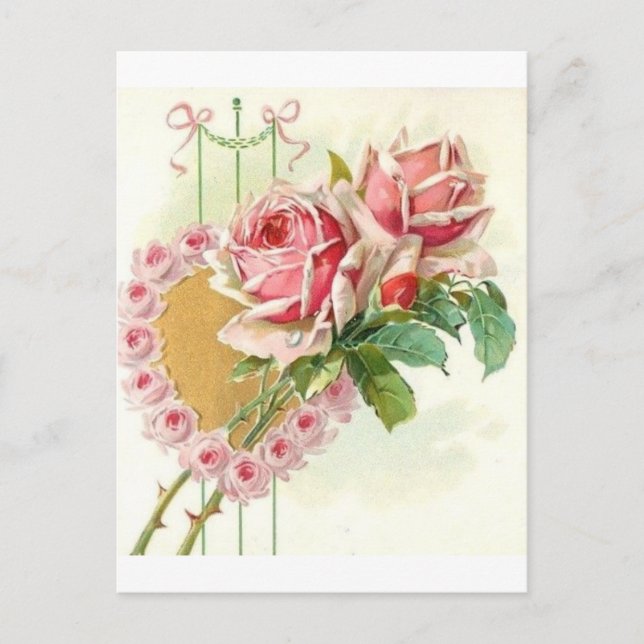Postal Festiva Hermosos Rosas victorianos de época Valentine (Anverso)