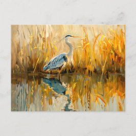 Postal Festiva Heron al amanecer junto al agua