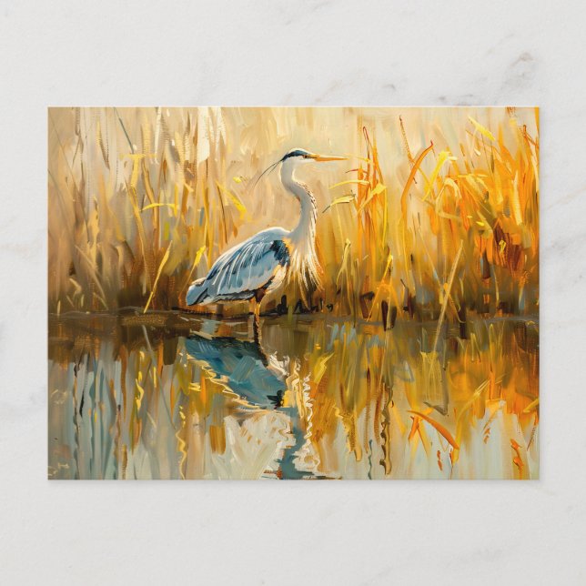 Postal Festiva Heron al amanecer junto al agua (Anverso)