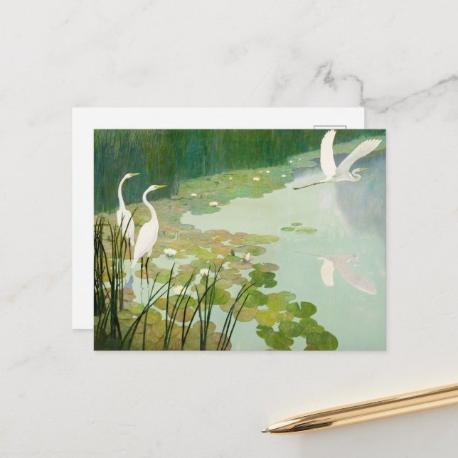 Postal Festiva Herones en verano por Newell Convers Wyeth (Anverso/Reverso In Situ)