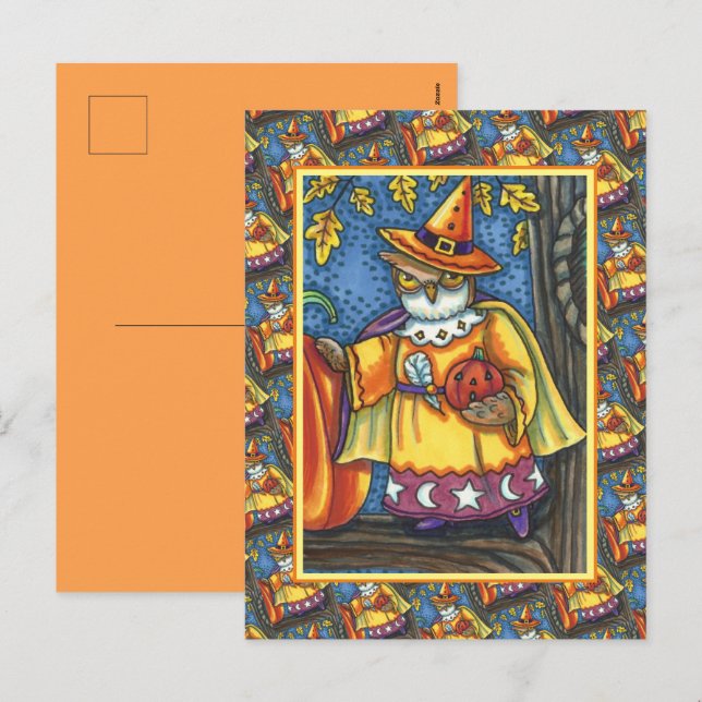 POSTAL FESTIVA HERRAMIENTAS MÁGICAS Y HALLOWETS, ASISTENTE DE OWL (Anverso / Reverso)