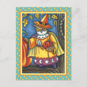 POSTAL FESTIVA HERRAMIENTAS MÁGICAS Y HALLOWETS, ASISTENTE DE OWL