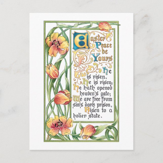 Postal Festiva Himno de paz de Pascua con tulipanes de oro (Anverso)