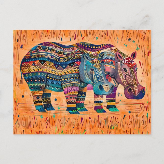 Postal Festiva Hipótesis africanas con pintura de patrones tribal (Anverso)
