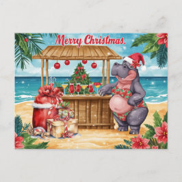 Postal Festiva Hippo Christmas Cocktail Party Greeting Card 