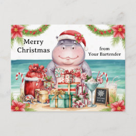 Postal Festiva Hippo Christmas Cocktail Party Greeting Card 