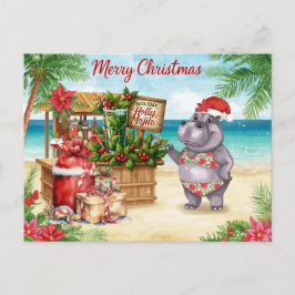 Postal Festiva Hippo Christmas Cocktail Party Greeting Card 