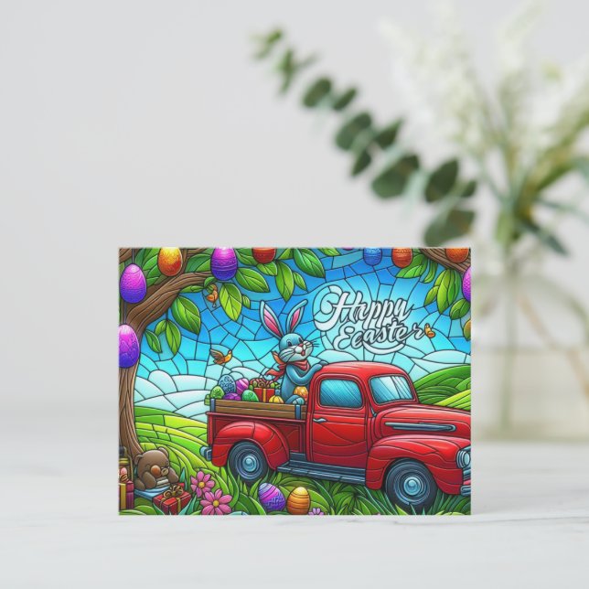 Postal Festiva Hippo de Pascua Púrpura (Anverso de pie)