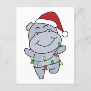 Postal Festiva Hippo Navidades Animales de Invierno Hippos