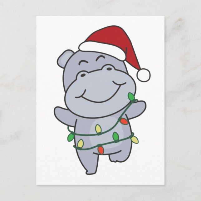 Postal Festiva Hippo Navidades Animales de Invierno Hippos (Anverso)