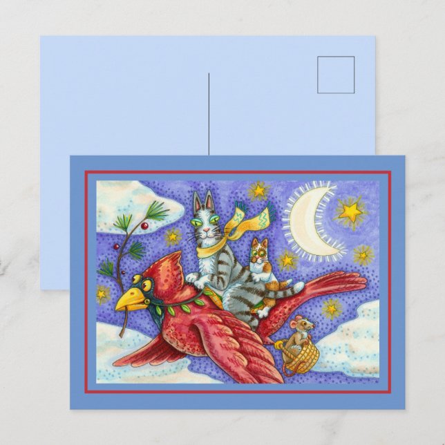 POSTAL FESTIVA HISS N' FITZ FUNNY GATOS, CARDINAL DE NAVIDADES GI (Anverso / Reverso)