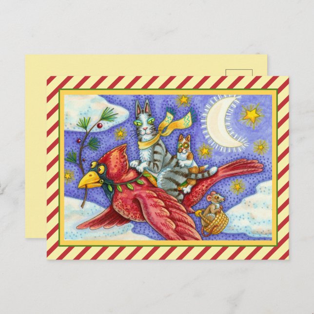 POSTAL FESTIVA HISS N' FITZ FUNNY GATOS, CARDINAL DE NAVIDADES GI (Anverso / Reverso)