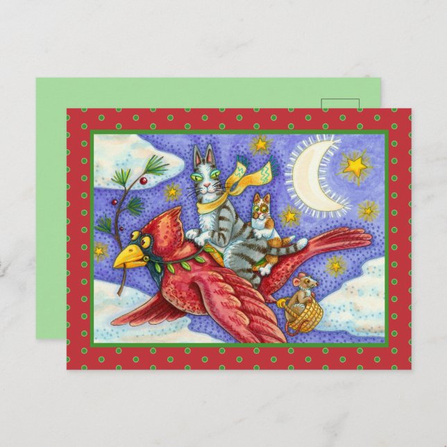 POSTAL FESTIVA HISS N' FITZ FUNNY GATOS, CARDINAL DE NAVIDADES GI (Anverso / Reverso)