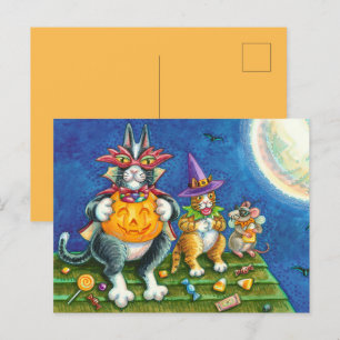 POSTAL FESTIVA HISS N' FITZ GATOS, TRICK O TREAT FUNNY HALLOWEEN