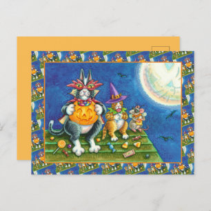 POSTAL FESTIVA HISS N' FITZ GATOS, TRICK O TREAT FUNNY HALLOWEEN