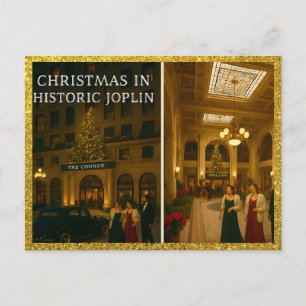 Postal Festiva Histórico Hotel Connor de Joplin, Misuri en Navida