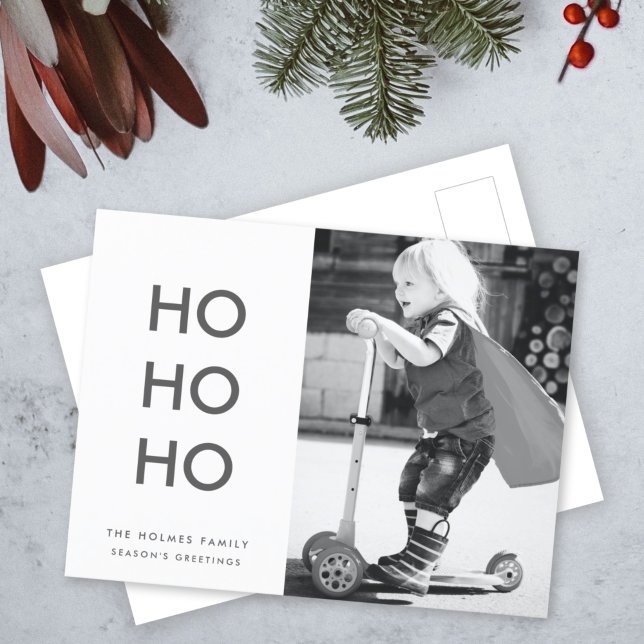 Postal Festiva Ho Ho Ho | Minimalist Clean Simple Christmas Photo (Subido por el creador)