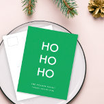 Postal Festiva Ho Ho Ho | Navidades Alegran Verde Brillante Simpl<br><div class="desc">Sencilla y elegante postal vacacional "Ho Ho Ho Ho Ho" en verde con una moderna tipografía minimalista en blanco que se puede personalizar fácilmente con tu propio saludo,  apellido y año para una temporada festiva de moda.</div>