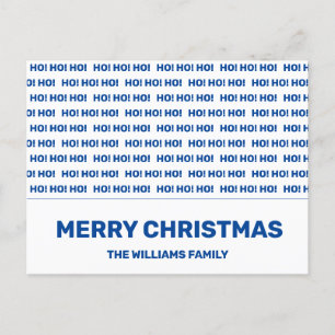 Postal Festiva Ho Ho Ho Navidades blancos tipografía azul mínima