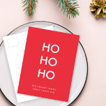 Postal Festiva Ho Ho Ho | Navidades rojos Minimalistas modernos s<br><div class="desc">Sencilla y elegante postal vacacional "Ho Ho Ho Ho Ho",  de un rojo intenso,  con una moderna tipografía minimalista en blanco,  que se puede personalizar fácilmente con tu propio saludo,  apellido y año para una temporada festiva de moda.</div>