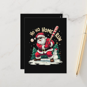 Postal Festiva Ho Ho Home Run Santa Vintage Jugando Béisbol