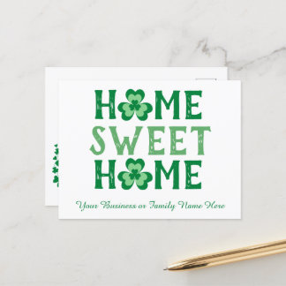 Postal Festiva Hogar Sweet Home Irlandés Shamrock Clover Postcard