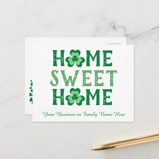 Postal Festiva Hogar Sweet Home Irlandés Shamrock Clover Postcard (Anverso/Reverso In Situ)