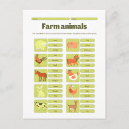 Postal Festiva Hoja de trabajo educativa para identificar animale