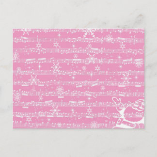 Postal Festiva Hoja musical de Navidades rosados de época