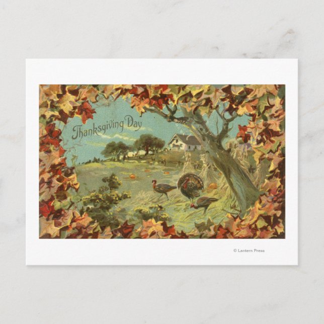 Postal Festiva Hojas y pavos de DayFallen de la acción de gracias (Anverso)