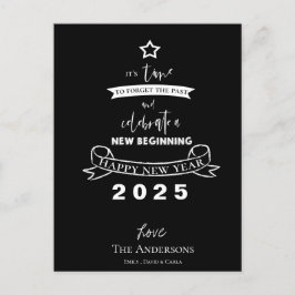 Postal Festiva Hola 2025 Tipografía Estrella Blanca Negra Año Nue