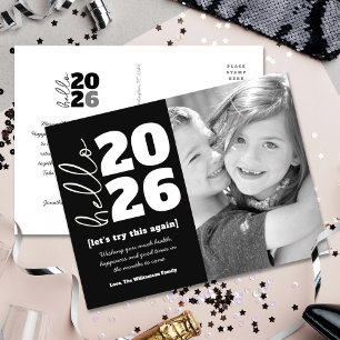Postal Festiva Hola Año Nuevo blanco negro negrita Personalizado 