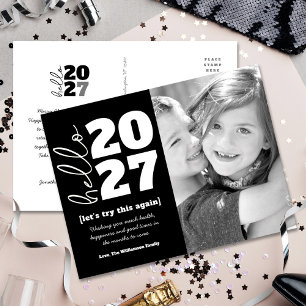 Postal Festiva Hola Año Nuevo Foto Personalizada Negra Blanca Neg