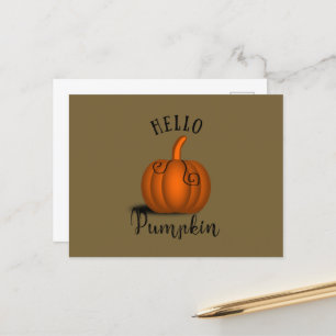Postal Festiva Hola calabaza acuarela divertida otoño otoño