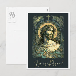 Postal Festiva ¡Hola es Risen! Art Nouveau Jesús pintando Pascua