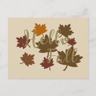 Postal Festiva Hola Otoño acuarela Hojas de otoño octubre