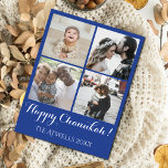 Postal Festiva Holiday 4 Photos Happy Chanukah Family Blue<br><div class="desc">Quick and easy holiday postcard to send family and friends during the holiday season.</div>