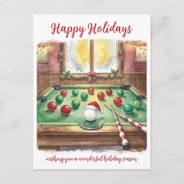 Postal Festiva Holiday Billiard player Christmas Cards (Anverso)