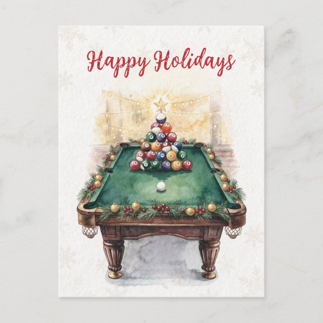 Postal Festiva Holiday Billiard player Christmas Cards (Anverso)