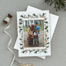 Holiday Christmas Photo Card Wreath Leaves Berries
