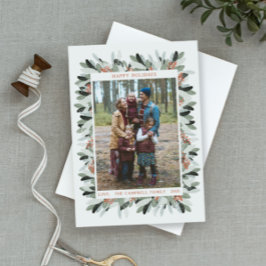 Postal Festiva Holiday Christmas Photo Card Wreath Leaves Berries