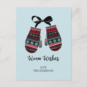 Postal Festiva Holiday Mittens Warm Warm Navidades Postcard