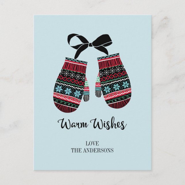 Postal Festiva Holiday Mittens Warm Warm Navidades Postcard (Anverso)