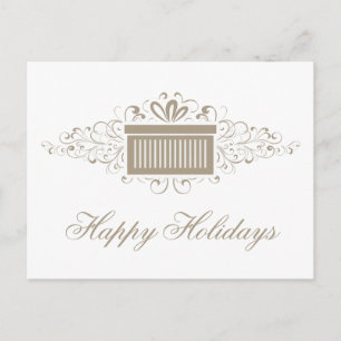 Postal Festiva Holiday Swirls Present Navidades Postcard, Latte