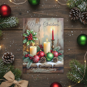 Postal Festiva Holly Berries Pine Cones Rústicos Navidades