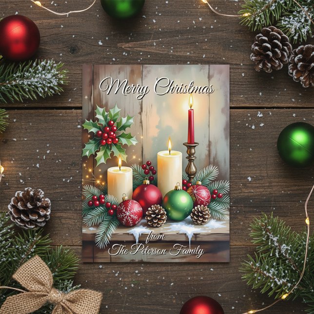 Postal Festiva Holly Berries Pine Cones Rústicos Navidades (Subido por el creador)